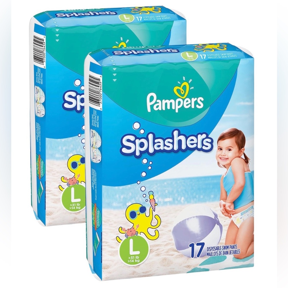 NIP 2 Pkg Pampers Splashers Swim Diapers - Large (31-40lbs) - Picture 1 of 4